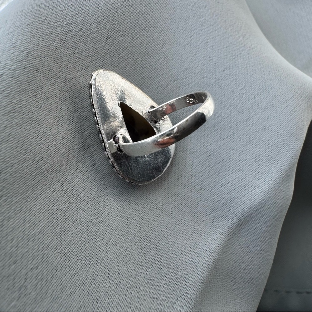 Dendritic Agate teardrop silver ring - Picture 5 of 5